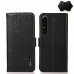 For Sony Xperia 1 IV KHAZNEH Side-Magnetic Litchi Genuine Leather RFID Phone Case(Black)