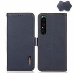 For Sony Xperia 1 IV KHAZNEH Side-Magnetic Litchi Genuine Leather RFID Phone Case(Blue)