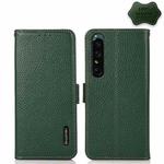 For Sony Xperia 1 IV KHAZNEH Side-Magnetic Litchi Genuine Leather RFID Phone Case(Green)