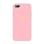 For iPhone 8 Plus / 7 Plus Golden Love-heart Pattern Colorful Frosted TPU Phone Protective Case(Pink)