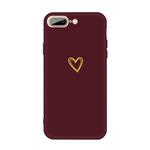 For iPhone 8 Plus / 7 Plus Golden Love-heart Pattern Colorful Frosted TPU Phone Protective Case(Wine Red)