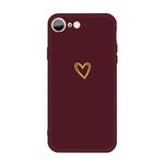 For iPhone SE 2022 / SE 2020 / 8 / 7 Golden Love-heart Pattern Colorful Frosted TPU Phone Protective Case(Wine Red)