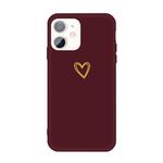 For iPhone 11 Golden Love-heart Pattern Colorful Frosted TPU Phone Protective Case(Wine Red)