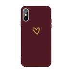 For iPhone X / XS Golden Love-heart Pattern Colorful Frosted TPU Phone Protective Case(Wine Red)