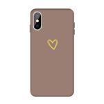 For iPhone X / XS Golden Love-heart Pattern Colorful Frosted TPU Phone Protective Case(Khaki)