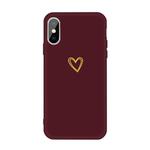 For iPhone XS Max Golden Love-heart Pattern Colorful Frosted TPU Phone Protective Case(Wine Red)