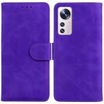 For Xiaomi 12 Pro Skin Feel Pure Color Flip Leather Phone Case(Purple)