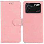For Xiaomi Poco M4 Pro Skin Feel Pure Color Flip Leather Phone Case(Pink)