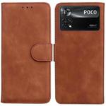 For Xiaomi Poco X4 Pro 5G Skin Feel Pure Color Flip Leather Phone Case(Brown)