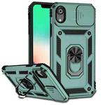 For iPhone XR Sliding Camshield Holder Phone Case(Dark Green)