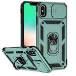 For iPhone XS Max Sliding Camshield Holder Phone Case(Dark Green)