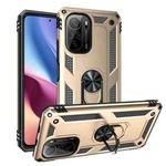 For Xiaomi Poco F3 Shockproof TPU + PC Phone Case with 360 Degree Rotating Holder(Gold)