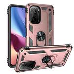 For Xiaomi Poco F3 Shockproof TPU + PC Phone Case with 360 Degree Rotating Holder(Rose Gold)