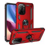 For Xiaomi Poco F3 Shockproof TPU + PC Phone Case with 360 Degree Rotating Holder(Red)