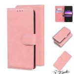 For Sony Xperia 1 Skin Feel Pure Color Flip Leather Phone Case(Pink)