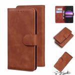 For Sony Xperia 1 Skin Feel Pure Color Flip Leather Phone Case(Brown)