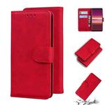 For Sony Xperia 5 Skin Feel Pure Color Flip Leather Phone Case(Red)
