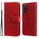 For Xiaomi Redmi Note 11 4G(Global)/Redmi Note 11s 4G(Global) 7-petal Flowers Embossing Pattern Horizontal Flip Leather Case(Red)