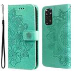 For Xiaomi Redmi Note 11 4G(Global)/Redmi Note 11s 4G(Global) 7-petal Flowers Embossing Pattern Horizontal Flip Leather Case(Green)