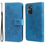 For OPPO Realme 9i / A36 4G / A76 4G(Global) 7-petal Flowers Embossing Pattern Horizontal Flip Leather Case(Blue)