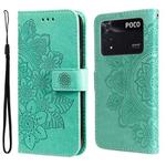 For Xiaomi Poco M4 Pro 4G 7-petal Flowers Embossing Pattern Horizontal Flip Leather Case(Green)