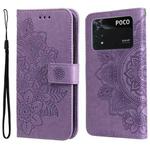 For Xiaomi Poco M4 Pro 4G 7-petal Flowers Embossing Pattern Horizontal Flip Leather Case(Light Purple)