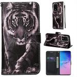 For Galaxy S20 Ultra Colored Drawing Pattern Plain Weave Horizontal Flip Leather Case with Holder & Card Slot & Wallet&Lanyard(Black and white Tiger)