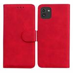 For Samsung Galaxy A03 166mm Skin Feel Pure Color Flip Leather Phone Case(Red)
