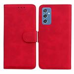 For Samsung Galaxy M52 5G Skin Feel Pure Color Flip Leather Phone Case(Red)