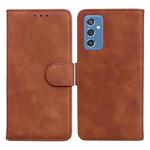 For Samsung Galaxy M52 5G Skin Feel Pure Color Flip Leather Phone Case(Brown)