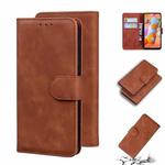For Samsung Galaxy A11 EU Version Skin Feel Pure Color Flip Leather Phone Case(Brown)