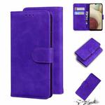 For Samsung Galaxy A12 5G Skin Feel Pure Color Flip Leather Phone Case(Purple)