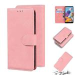 For Samsung Galaxy A21 Skin Feel Pure Color Flip Leather Phone Case(Pink)