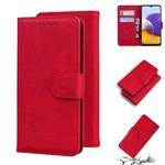 For Samsung Galaxy A22 5G Skin Feel Pure Color Flip Leather Phone Case(Red)