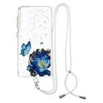 For Samsung Galaxy S22 5G Starry Sky Epoxy TPU Phone Case with Neck Lanyard(Blue Butterfly)