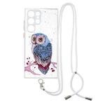For Samsung Galaxy S22 Ultra 5G Starry Sky Epoxy TPU Phone Case with Neck Lanyard(Owl)