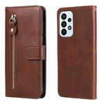 For Samsung Galaxy A23 /Galaxy M23/Galaxy F23 Fashion Calf Texture Zipper Horizontal Flip Leather Case(Brown)