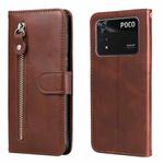 For Xiaomi Poco M4 Pro 4G Fashion Calf Texture Zipper Horizontal Flip Leather Case(Brown)