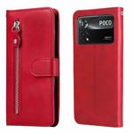 For Xiaomi Poco X4 Pro 5G Fashion Calf Texture Zipper Horizontal Flip Leather Case(Red)
