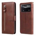 For Xiaomi Poco X4 Pro 5G Fashion Calf Texture Zipper Horizontal Flip Leather Case(Brown)