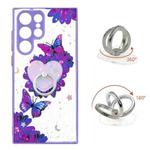 For Samsung Galaxy S22 Ultra 5G Starry Sky Epoxy TPU Phone Case with Ring Holder(Purple Butterfly)