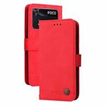 For Xiaomi Poco M4 Pro 4G Skin Feel Life Tree Metal Button Horizontal Flip Leather Case(Red)