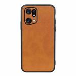 For OPPO Find X5 Accurate Hole Two-color Calf Texture PU Phone Case(Brown)