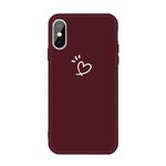 For iPhone X / XS Three Dots Love-heart Pattern Colorful Frosted TPU Phone Protective Case(Wine Red)