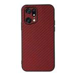 For OPPO Find X5 Accurate Hole Carbon Fiber Texture PU Phone Case(Red)