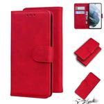 For Samsung Galaxy S21 FE 5G Skin Feel Pure Color Flip Leather Phone Case(Red)