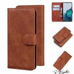For Samsung Galaxy S21+ 5G Skin Feel Pure Color Flip Leather Phone Case(Brown)