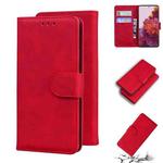 For Samsung Galaxy S21 Ultra 5G Skin Feel Pure Color Flip Leather Phone Case(Red)