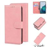 For Samsung Galaxy S21 5G Skin Feel Pure Color Flip Leather Phone Case(Pink)