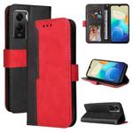 For vivo Y55S Stitching-Color Horizontal Flip Leather Case(Red)